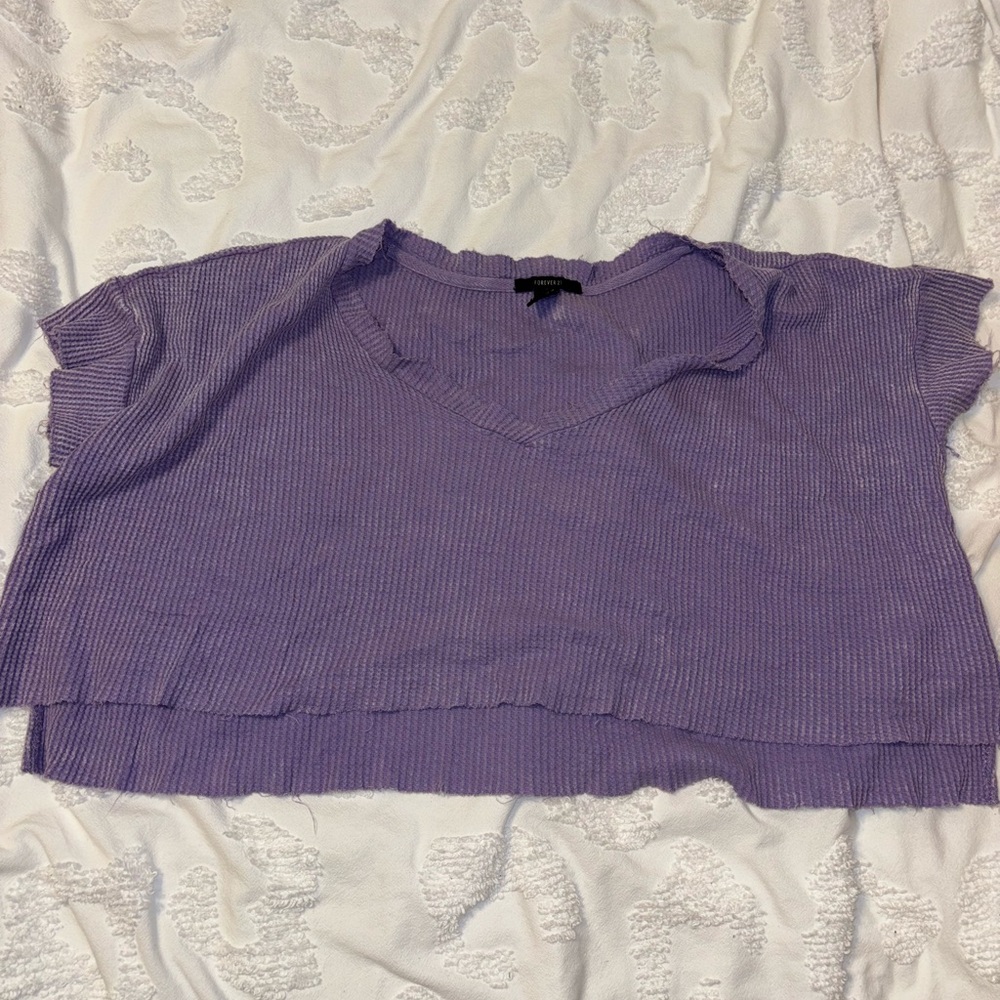 Forever 21 Lavender Ribbed V-Neck Crop Top
